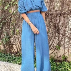 Levency New In Off Shoulder Top & Wide-leg Pants Set