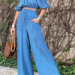 Levency New In Off Shoulder Top & Wide-leg Pants Set