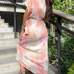 Levency Night Out On The Town Coral Abstract Midi Dress 9 Levency Night Out On The Town Coral Abstract Midi Dress