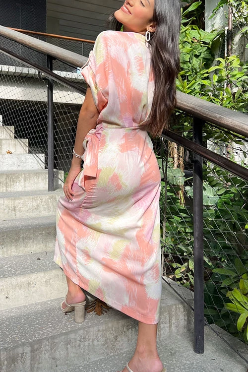 Levency Night Out On The Town Coral Abstract Midi Dress 4 Levency Night Out On The Town Coral Abstract Midi Dress