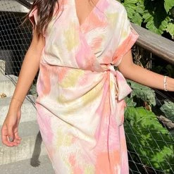 Levency Night Out On The Town Coral Abstract Midi Dress 11 Levency Night Out On The Town Coral Abstract Midi Dress