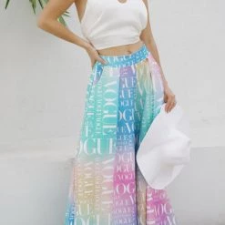 Levency New In College Print High Waist Wide Leg Pants