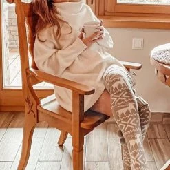 Levency New In Christmas Elk Over Knee Knitted Hairball Socks