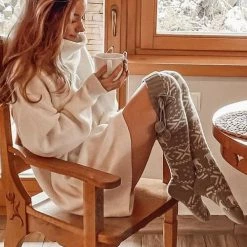 Levency New In Christmas Elk Over Knee Knitted Hairball Socks