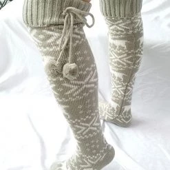 Levency New In Christmas Elk Over Knee Knitted Hairball Socks