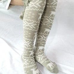 Levency New In Christmas Elk Over Knee Knitted Hairball Socks