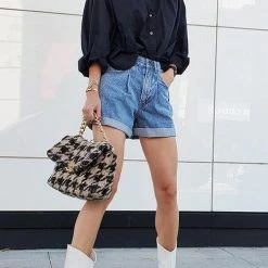 Levency Classic Pocket High Waist Denim Shorts