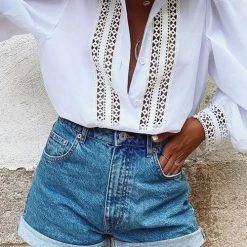 Levency Classic Pocket High Waist Denim Shorts