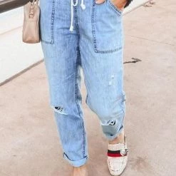 Levency Broken Hole Pockets Knot Jeans New In