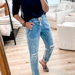 Levency Broken Hole Pockets Knot Jeans New In