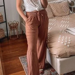 Levency Drawstring Pockets Loose Pants