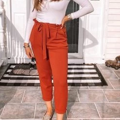 Levency New In Pockets Belted Straight-leg Pants