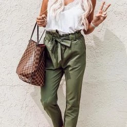 Levency New In Pockets Belted Straight-leg Pants