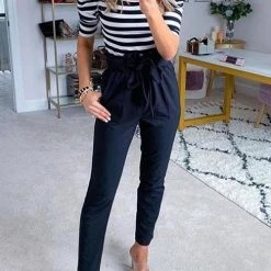 Levency New In Pockets Belted Straight-leg Pants