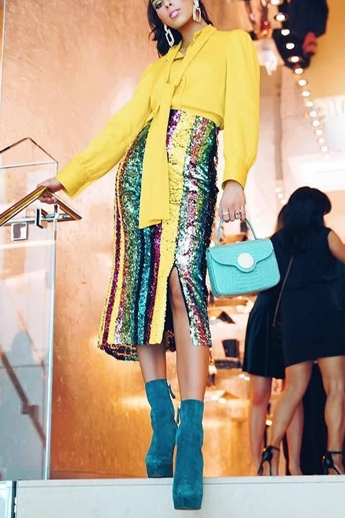 Levency Colorful Sequin Slit Skirts 10 Levency Colorful Sequin Slit Skirts