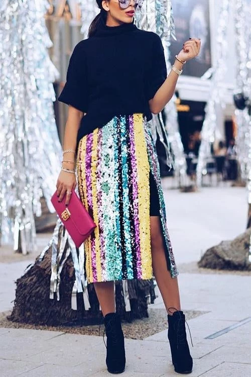 Levency Colorful Sequin Slit Skirts 6 Levency Colorful Sequin Slit Skirts