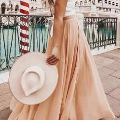 Levency Chiffon High Waist Maxi Skirts