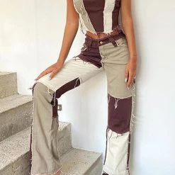 Levency New In Color Block Patchwork Jeans