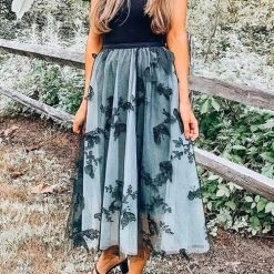 Levency Posy Layer Mesh Mid Skirts New In