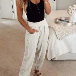 Levency New In Solid Linen Pockets Jogger