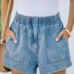 Levency Elastic Wiast Denim Shorts