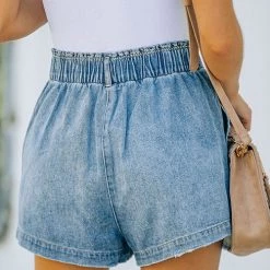 Levency Elastic Wiast Denim Shorts