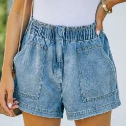 Levency Elastic Wiast Denim Shorts