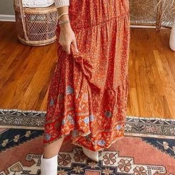 Levency New In Floral Print Drawstring Waist Maxi Skirts