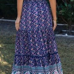 Levency New In Floral Print Drawstring Waist Maxi Skirts