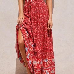 Levency New In Floral Print Drawstring Waist Maxi Skirts