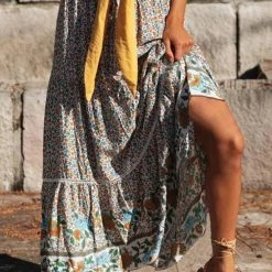 Levency New In Floral Print Drawstring Waist Maxi Skirts