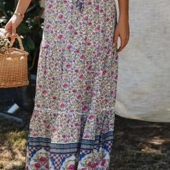 Levency New In Floral Print Drawstring Waist Maxi Skirts