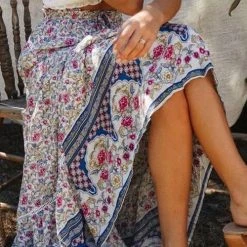 Levency New In Floral Print Drawstring Waist Maxi Skirts