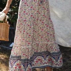 Levency New In Floral Print Drawstring Waist Maxi Skirts