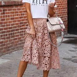 Levency New In Lace Hollow Mide Skirts