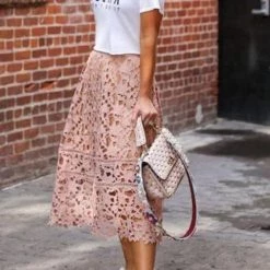 Levency New In Lace Hollow Mide Skirts