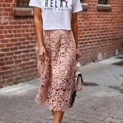 Levency New In Lace Hollow Mide Skirts