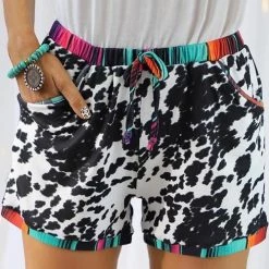 Levency New In Leopard Patchwork Drawstring Shorts