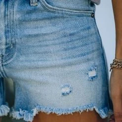 Levency Ripped Raw Edge Denim Shorts