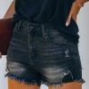 Levency Ripped Raw Edge Denim Shorts