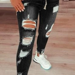 Levency New In Ripped Drawstring Denim Jogger