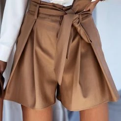 Levency PU A Linen Belted Shorts New In