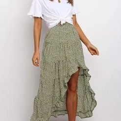 Levency New In Asymmetric Floral Print High Waist Skirts