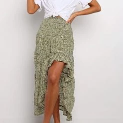 Levency New In Asymmetric Floral Print High Waist Skirts
