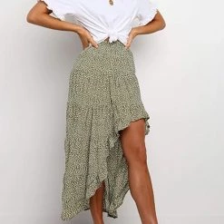 Levency New In Asymmetric Floral Print High Waist Skirts