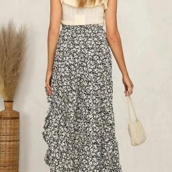 Levency New In Asymmetric Floral Print High Waist Skirts