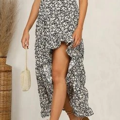 Levency New In Asymmetric Floral Print High Waist Skirts