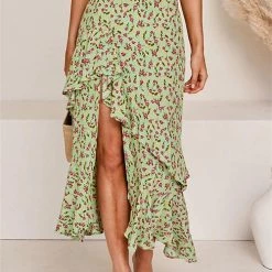 Levency New In Asymmetric Floral Print High Waist Skirts