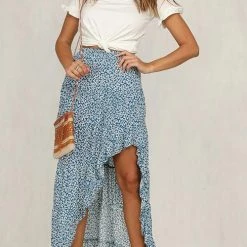 Levency New In Asymmetric Floral Print High Waist Skirts