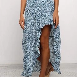 Levency New In Asymmetric Floral Print High Waist Skirts